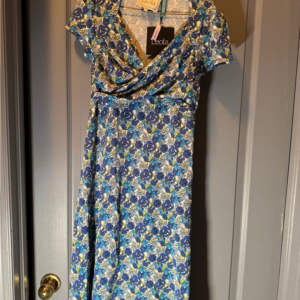 Leota Blue and Yellow Floral Midi Dress